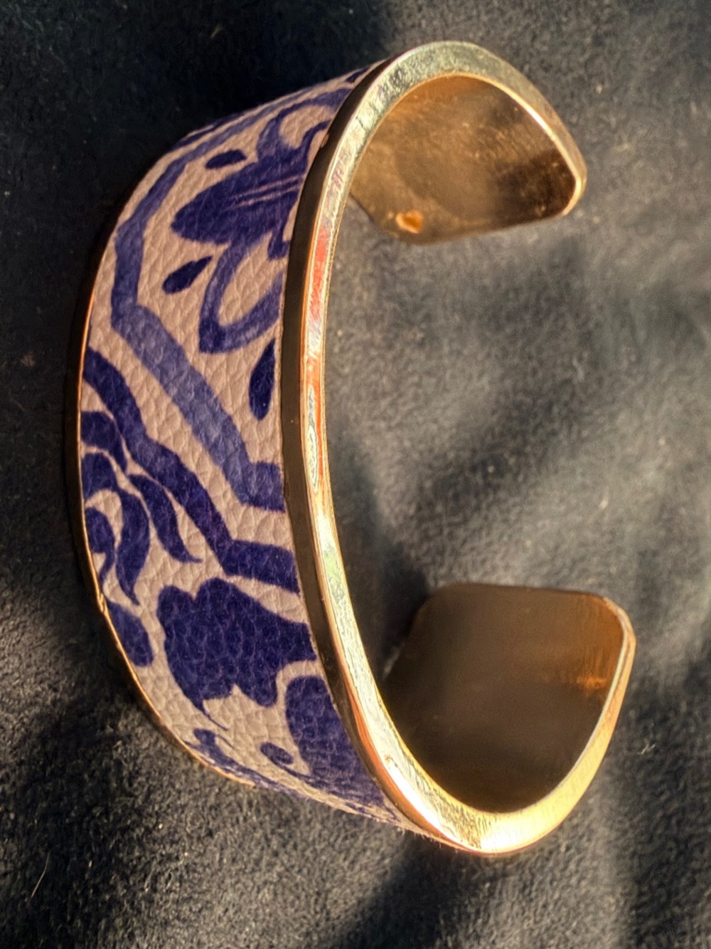Gold and Blue Chinoiserie Vegan Leather Cuff Bracelet